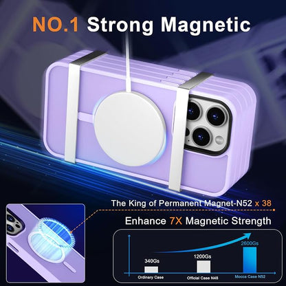 MOCCA Strong Magnetic for iPhone 13 Pro Max Case,[Compatible with Magsafe][Glass Screen Protector+Camera Lens Protector] Slim Thin Shockproof Cover Phone Case for iPhone 13 Pro Max 6.7", Light Purple