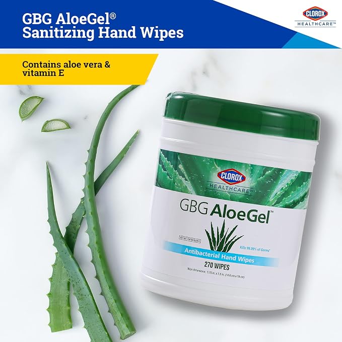 Clorox Healthcare GBG AloeGel Hand Sanitizer Wipes - Bleach-Free Hand Sanitizing Wipes for Hands in Bulk Canister - Disinfecting Sanitizer Solution for School Supplies & Office Use, 270 Count