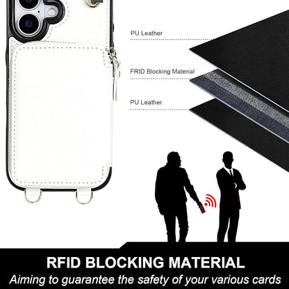 Bocasal for MagSafe Crossbody Wallet Case Compatible with iPhone 17, RFID Blocking Protective Purse Case with Card Slots Holder Kickstand Wrist Strap Lanyard Zipper 6.3 Inch 5G (White)