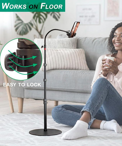 Tall Video Cell Phone Mount with Height Adjustable Stand, Heavy Base, 360 Head - Compatible with iPhone 16, 16 Pro Max, 16 Plus, 15, 14, 13