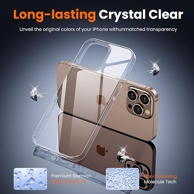 3 in 1 for iPhone 16 Pro Case Clear,[Yellowing-Resistant Acrylic Back] Screen Protector *1 & Camera Lens Protector*1, Shockproof for iPhone 16 Pro Phone Case 6.3 inch Clear