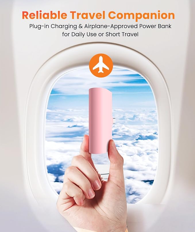 Mini Pink USB C Portable Battery Charger for iPhone 15 Pro Max, 4800mAh Little Charger Battery Pack Compact Power Bank Back Phone Charger for iPhone 15/16/Samsung Galaxy S22/Note 20/Google/Pixel