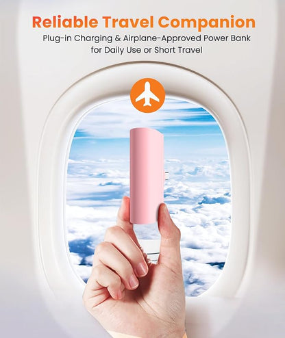 Mini Pink USB C Portable Battery Charger for iPhone 15 Pro Max, 4800mAh Little Charger Battery Pack Compact Power Bank Back Phone Charger for iPhone 15/16/Samsung Galaxy S22/Note 20/Google/Pixel