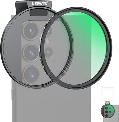 NEEWER 67mm 1/4 Black Diffusion Filter & Cold Shoe Phone Clip, Pouch & Lens Cleaning Cloth, Compatible with iPhone 17 16 16e 15 Pro Max Android Samsung Galaxy S25 Ultra