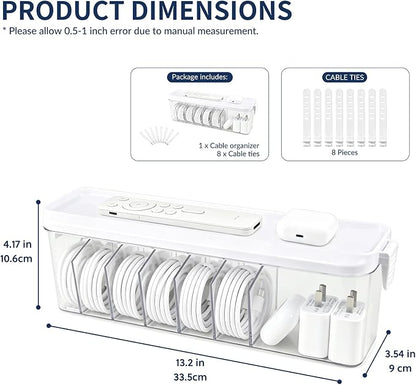TexHome Charger Cable Organizer Box with Lid Plastic Cord Storage Box with Wire Ties, Electronics Cord Organizer for Home Drawer Office Desk Accessories Storage