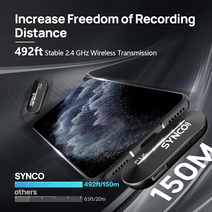 SYNCO Wireless Microphone for iPhone 15/16/17 & Android, 48kHz/24-bit, HiFi Sound Quality, P1XT Mini Microphone for Tiktok, YouTube, Streaming, Vlog Video Recording, USB-C Devices