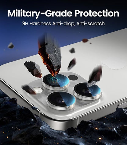 PandaShield 2-Pack Anti-Reflection Camera Lens Protector for iPhone 17/16/15 Pro & Pro Max, Easy Installation,Anti-Scratch,9H Hardness,98% Ultra Clarity,Maintains Original Lens Design - Transparent