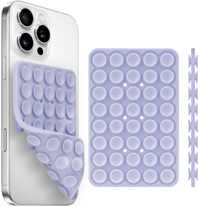 Silicone Suction Cup Phone Case Mount Double Sided, Phone Accessories Hands-Free Strong Grip Holder for Selfies and Videos, Silicon Phone Stand for iPhone and Android Lavender