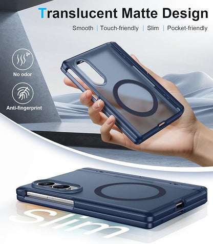 for Samsung Galaxy Z Fold 8 Case,[Compatible with MagSafe][Built-in HD Screen Protector & Kickstand][Hinge Protection] Translucent Matte Full-Body Shockproof Phone Case for Z Fold 8 Wide,Blue
