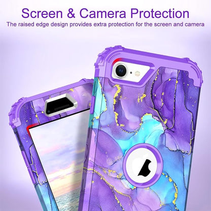 Hocase for iPhone SE 2022/2020 Case, Heavy Duty Shockproof Protection Hard Plastic+Silicone Rubber Hybrid Protective Case for iPhone SE 3rd/2nd Generation (4.7") - When Purple Meets Blue