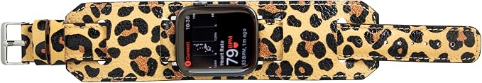 HARDISTON Cuff Watch Band Compatible with Apple 42mm for men & women, Handmade Genuine Leather, Compatible with iWatch Series 11 10 9 8 7 6 5 4 3 2 1 SE Ultra, Leather Wristband, Small/Band-Leopard