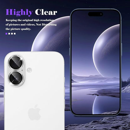 Camera Lens Protector for iPhone 17 Camera Lens Protector [Strong Adsorption] [Not Easy to Break] Metal Tempered Glass Rear Camera Screen Cover - Silver