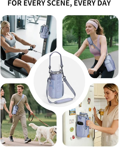sportsnew Magnetic Gym Bag for Women Men, Water Bottle Carrier Holder with Strap & Phone Pockets for 40oz Tumbler with Handle, 4 Built-in Magnets Small Gym Bag for Sports, Workout, Fitness, Walking