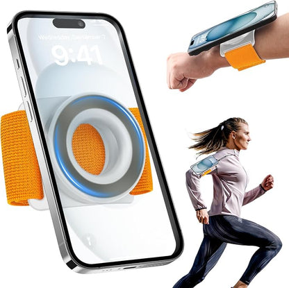 TOPGO Running Phone Holder for iPhone [360° Rotatable & Upgrade Anti-Drop] Magnetic Wrist Phone Holder, Magsafe Armband Compatible with iPhone 17 Pro and Android - Orange