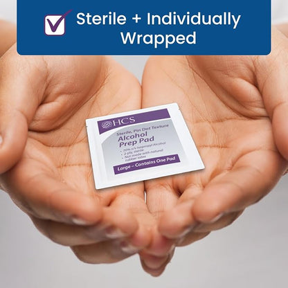HCS Bulk Large Alcohol Prep Pads - Textured, 70% Isopropyl Alcohol Wipes, Individually Wrapped - 2 ply Sterile Skin Prep Swabs for Injections, First Aid (1000/Case)