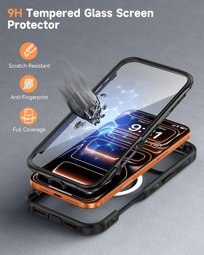 seacosmo for iPhone 17 Pro Case, Full Body Bumper with Built-in 9H Tempered Glass Screen and Camera Lens Protector, Compatible with MagSafe, Shockproof 17 Pro Phone Case, 6.3", Black