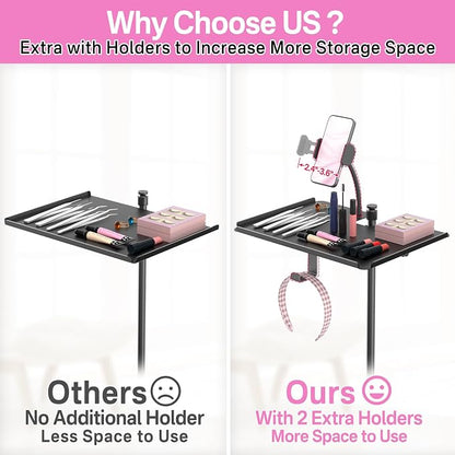 Adjustable Metal Lash Tray Holder for Ring Light & Lash Techs - Clip-On Organizer Tray with Phone Holder, Mirror Hook & Height Control for Eyelash Extensions Supplies (Salon/Home Use)