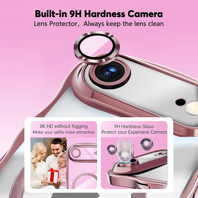 Misscase for iPhone Air Case with Privacy Screen Protector,Compatible with MagSafe,Cute Wave Frame Anti-Scratch Case with Camera Lens Protector Plating Bling Case for iPhone 17 Air Pink