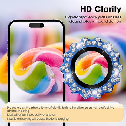 Xfilm for iPhone 16/16 Plus Camera Lens Protector Bling Individual Sun Design Diamond Ring 9H Hardness Scratchproof Protector, Stylish Phone Accessories, Case Friendly (Blue)