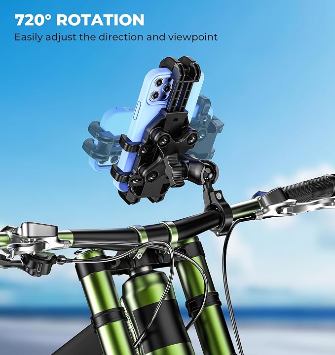VAZESWIN Motorcycle Phone Mount with Vibration Dampener, Anti-Shake Bike Phone Holder with Aluminum Alloy Handlebar Clamp, One-Handed Operation Motorcycle Cellphone Mount Fit for 5.4"-7.2" Smartphone