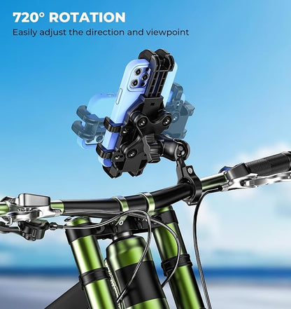 VAZESWIN Motorcycle Phone Mount with Vibration Dampener, Anti-Shake Bike Phone Holder with Aluminum Alloy Handlebar Clamp, One-Handed Operation Motorcycle Cellphone Mount Fit for 5.4"-7.2" Smartphone