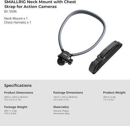 SMALLRIG Neck Mount for Action Camera with Adjustable Chest Strap, 2-Prong Interface Chest Mount for GoPro Hero 13/12/11/10/9, for DJI Osmo 360/Nano/Action 6/5 pro/4/3, for Insta360 Ace Pro 2-5596