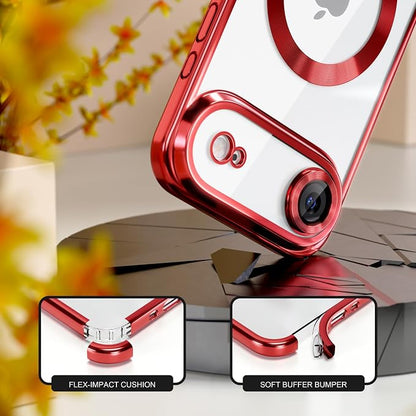 Misea Magnetic for iPhone 17 Air Case Compatible with MagSafe [Never Yellowing] [Military Grade Drop Protection] Full Camera Lens Protector Plating Soft Clear Phone Case for Women, Red
