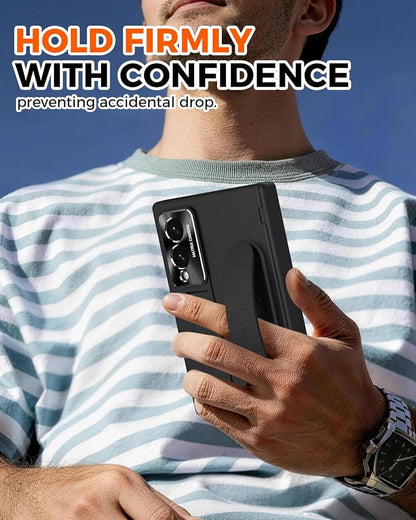 NINKI Wrist Strap for Samsung Galaxy Z Fold 8 Case with Kickstand & Screen Protection, Shock-Absorption Hinge Protector for Galaxy Z Fold 8 Phone Case with Handle for Samsung Z Fold 8 Cover Mens Black