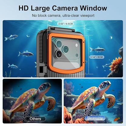 Beasyjoy Waterproof Phone Case for Snorkeling, [50ft/15m] Underwater Diving Case for iPhone 17/16/15/14/13/12/11 Pro Max Plus, Professional Scuba Photo Video Cover for Beach Vacation Water Sport Black