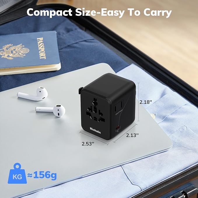 Hichain 7-in-1 Worldwide Plug Universal Travel Adapter | 35W Power International Charger Adapter for Business Travelers Vacationers, Fast Charging for iPhone 17/16, Tablets, GoPro