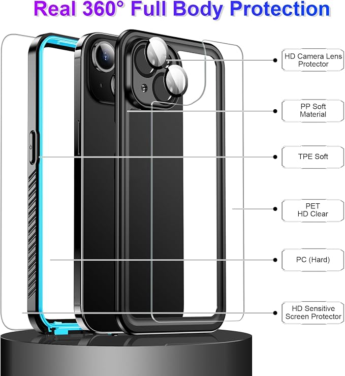 Temdan Compatible with iPhone 14 Case Waterproof, Built-in Screen & Camera Protector IP68 Underwater Full Body 14FT Military Dropproof Shockproof Phone Case 6.1"-Blue/Clear