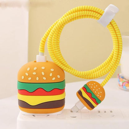 Compatible with Apple 20W/18W USB-C Adapter Charger, 3D Cartoon Protective Case for iPhone 20W USB-C Power Adapter Charger Fast Lightning Cable Cable Cover (Hamburger)