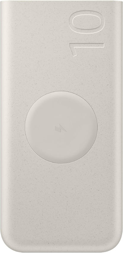SAMSUNG 25W 10,000mAh Battery Pack Wireless Charger, Super Fast Charging w/ 2 Ports for Galaxy Phones, Buds and More, 3A USB-C Cable Included, 2024, US Version, EB-U2510XUEGUS. Beige