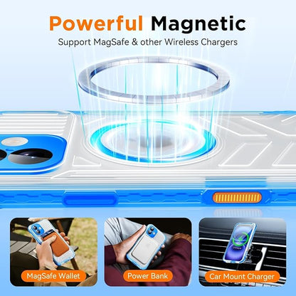 WIFORT for iPhone 16 Waterproof Case, [IP68 Underwater] [Blue Light Filter Lens] [15FT Military Shockproof], Fit for Magsafe Full Body Magnetic Frosted Phone Case with Lanyard, 6.1" Blue