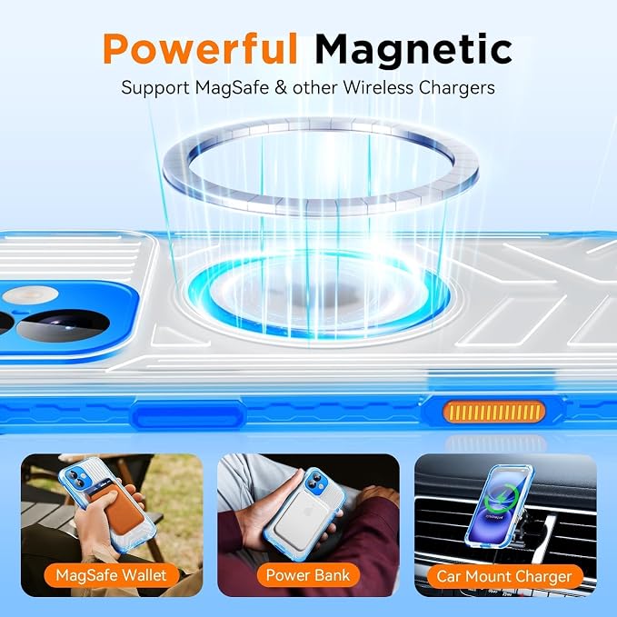 WIFORT for iPhone 16 Plus Waterproof Case, [IP68 Underwater] [Blue Light Filter Lens] [15FT Military Shockproof], Fit for Magsafe Full Body Magnetic Frosted Phone Case with Lanyard, 6.7" Blue