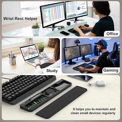 VICHYIE Keyboard Wrist Rest with Cleaner Kit, Wrist Pad for Tenkeyless Keyboard, Typing Pain Relief, Multi-Functional Cleaning Kit for Earbuds, Phones, Desk Accessories for Home & Office (Black)