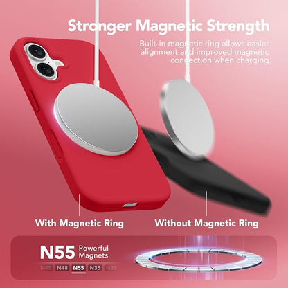 GONEZ Magnetic for iPhone 16 Case, Compatible with MagSafe, [Screen Protector + Camera Lens Protector], Liquid Silicone Shockproof Protective Phone Case for iPhone 16 6.1", Red