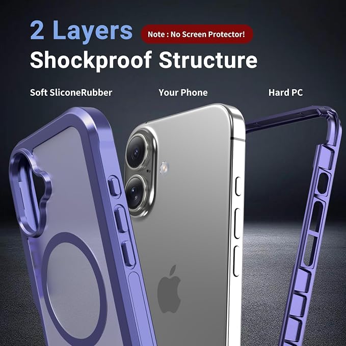 jaroco Magnetic for iPhone 16 Case, [Compatible with MagSafe][Military Grade Drop Protection][Heavy Duty Protection][Non-Slip][Shockproof] 2-Layer Durable Bumper Phone Case 6.1''-Dark Purple
