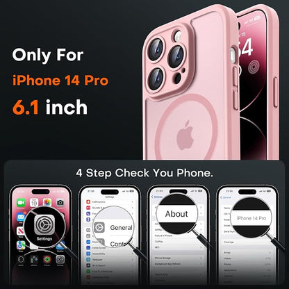 TOCOL for Phone 14 Pro Case, Compatible with Magsafe Charger, Full Camera Protection, Drop Protection, Translucent Matte Phone Case for iPhone 14 Pro 6.1 inch (Light Pink)