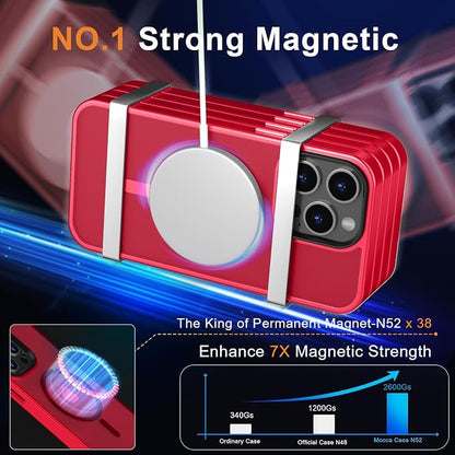 MOCCA Strong Magnetic for iPhone 12 Pro Max Case,[Compatible with Magsafe][Glass Screen Protector+Camera Lens Protector] Slim Thin Shockproof Cover Phone Case for iPhone 12 Pro Max 6.7", Red