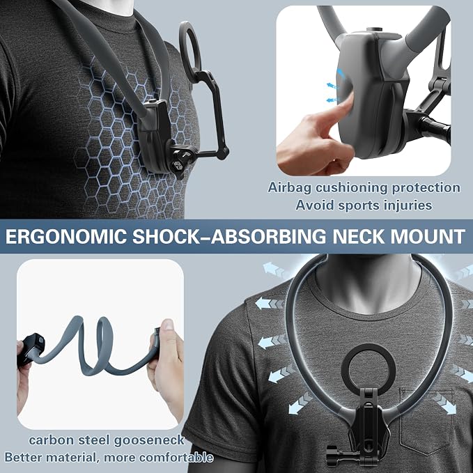 Beviliu Magnetic Neck Phone Holder for Recording, Hands Free POV/Vlog Neck Mount with Chest Strap, Video Filming for Cooking/Riding, Content Creator for iPhone 16 15 14 13 12 Android GoPro Insta360