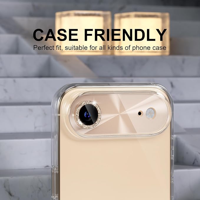 Choiche Compatible for iPhone 17 Air Camera Lens Protector, Bling Camera Cover with 9H Tempered Glass Lens Screen Protector Metal Ring Decoration Accessories 6.5-inch (Light-Gold)