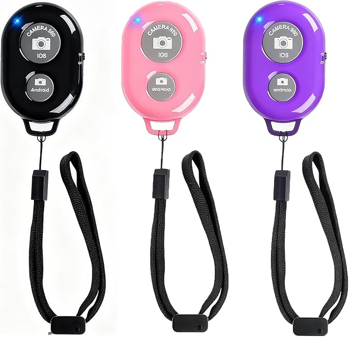 Cellphone Remote Shutter for Smartphones and Tablets, AOQIYUE Wireless Camera Remote Control Compatible with iPhone/Android Cellphone Wrist Strap Included (Black-Pink-Purple)