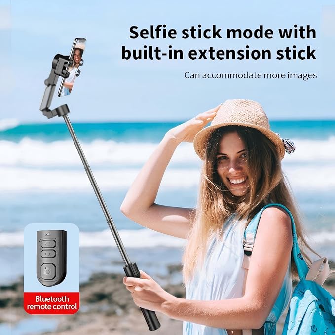 AI Tracking Gimbal Stabilizer for SmartiPhone - 360° Auto Face Follow, Bluetooth Remote, Anti-Shake Tripod for Vlogging/Live Stream, Metal Bracket with Gesture Control