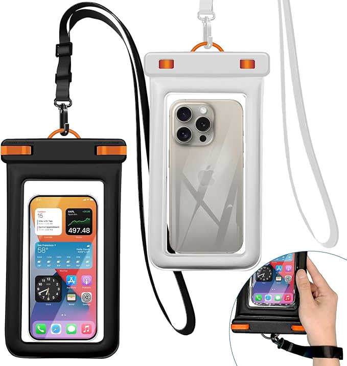 IPX8 Floating Waterproof Dry Bag 2-Pack ,7.2 Inch Waterproof Phone Pouch for iPhone 16/15/14 Pro Max Galaxy S24/S23 Adjustable Lanyard + wrist strap Beach Swimming Travel Essentials