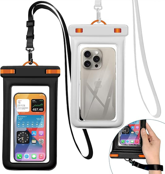 IPX8 Floating Waterproof Dry Bag 2-Pack ,7.2 Inch Waterproof Phone Pouch for iPhone 16/15/14 Pro Max Galaxy S24/S23 Adjustable Lanyard + wrist strap Beach Swimming Travel Essentials