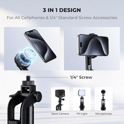 K&F CONCEPT Popod 72" Phone Tripod, 3-in-1 Clip & Magnetic Selfie Stick with Remote, Automatic Phone Tripod Stand, Compatible with iPhone 17-12 Series Pocket 3 Android Phones 1/4" Screw Accessories