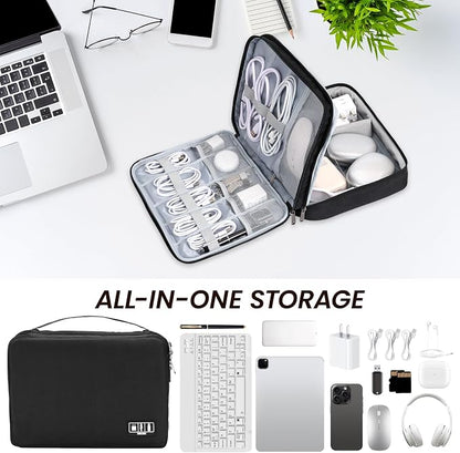 Large Electronic Organizer Travel Case, Double Layer Tech Pouch with Adjustable Dividers, Cable Organizer Bag for Charger, Power Bank, Hard Drive, Camera Gear and Travel Accessories