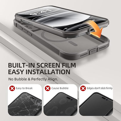 BERFY for iPhone 17 Pro Case, Compatible with MagSafe, Built-in Glass Screen Protector, Camera Protection, Shockproof Full Body Phone case 6.3", Clear Grey