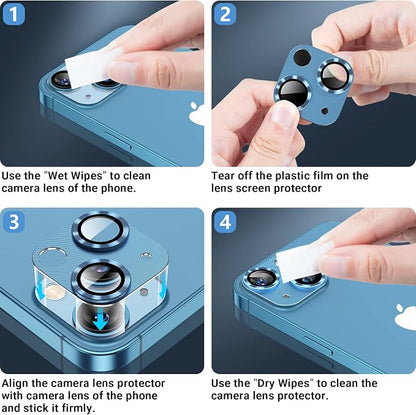 AFARER [2 Pack Camera Lens Protector for iPhone 13/13 Mini,Ultra HD Metal Tempered Glass Cover,9H Hardness,Anti-Scratch (Blue)